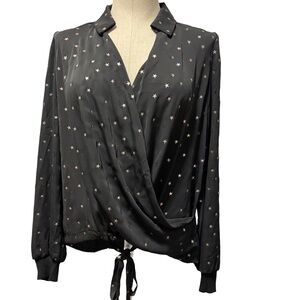 Anthropologie Current Air Wrap Blouse With Star Print & Tie Size Small Celestial